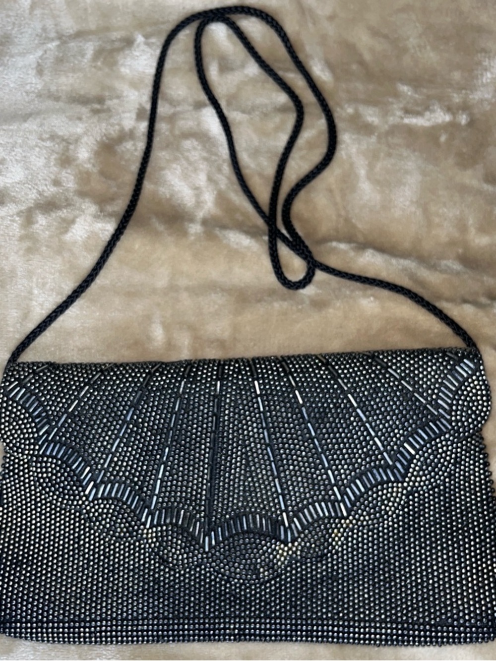 Black Beaded Evening Crossbody Bag
